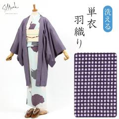 【東レシルック】洗える  単衣 羽織り紫系/角通し小紋 myc20